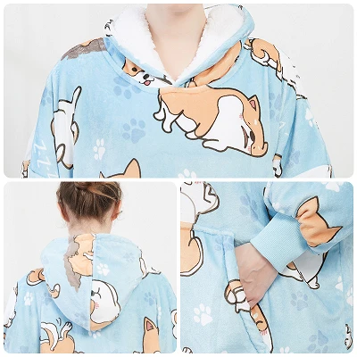 Double Flannel Sherpa Hoodie Blanket